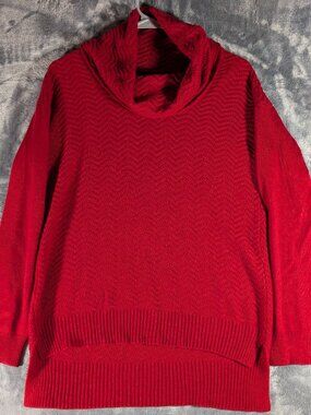 89TH & MADISON Red Cowl Neck Chevron Knit High-Low Sweater Medium